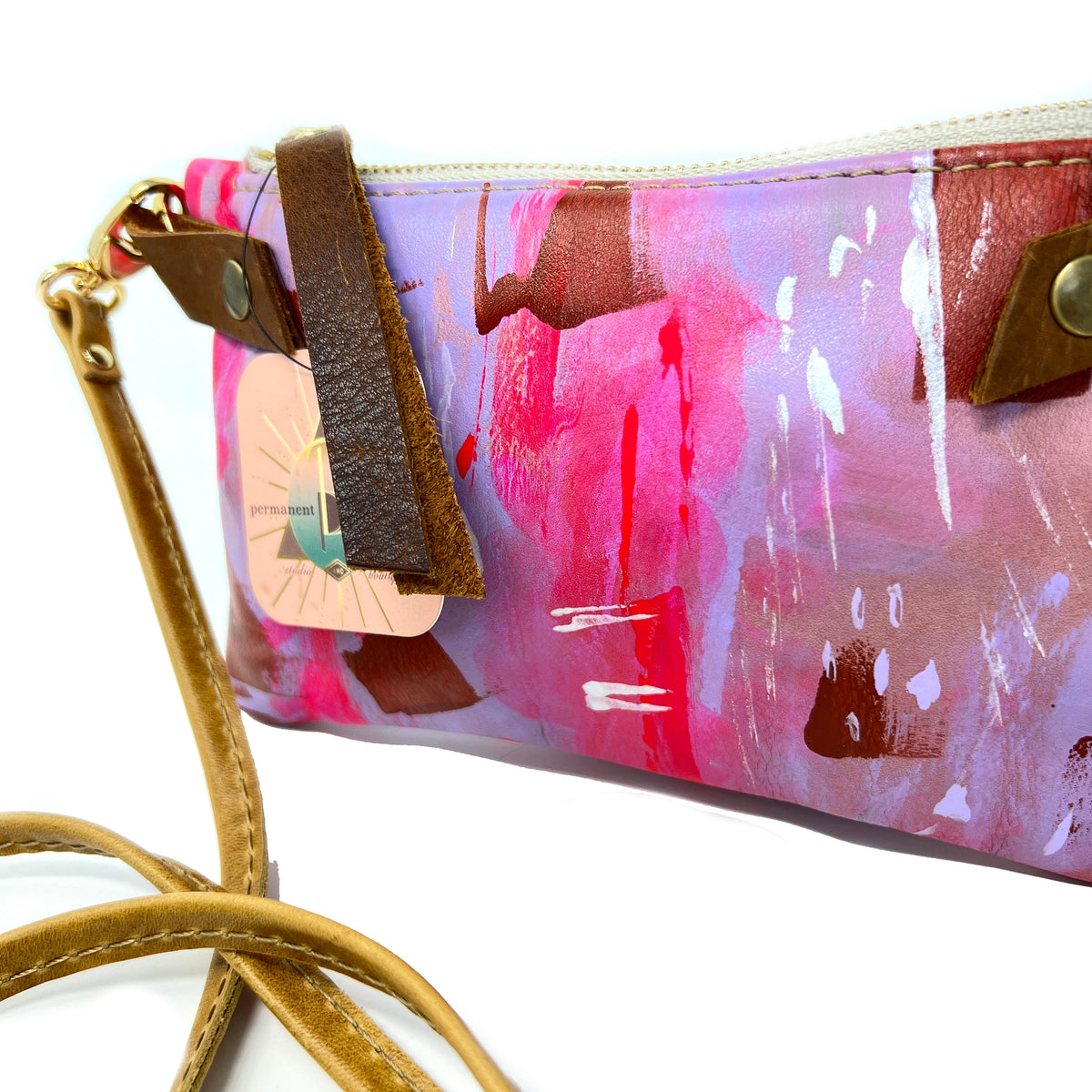 Small Leather Shoulder Bag Crossbody Purse For Women - Hand Painted in  Colors of Peach Turquoise & Lilac - One Of A Kind