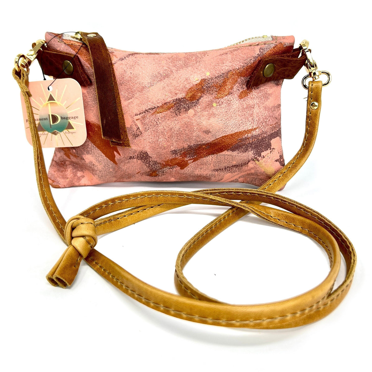 Small Leather Shoulder Bag Crossbody Purse For Women - Hand Painted in  Colors of Peach Turquoise & Lilac - One Of A Kind