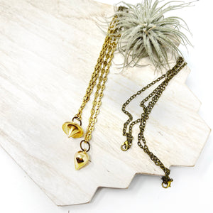 Boho Long Pendulum Layering Necklace With Chunky Brass Chain and Smooth Solid Brass Bulb Pendant - Great for Fidgeting