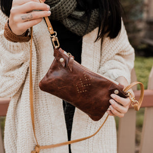 Handmade Hand Painted - Small Leather Shoulder Bag Crossbody Purse For Women - Pearl Ivory Leather with Pink, Copper and Saddle Brown Paint