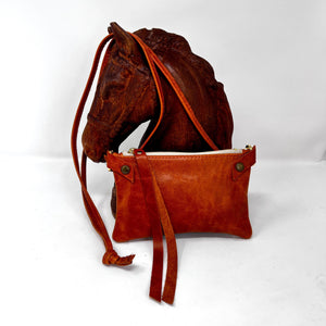 Handmade Small Leather Shoulder Bag Crossbody Purse For Women - Cognac Orange Brown Rust