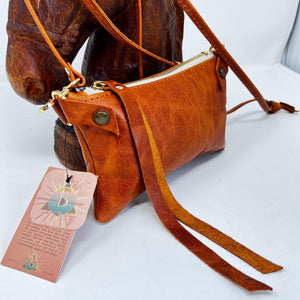 Handmade Small Leather Shoulder Bag Crossbody Purse For Women - Cognac Orange Brown Rust