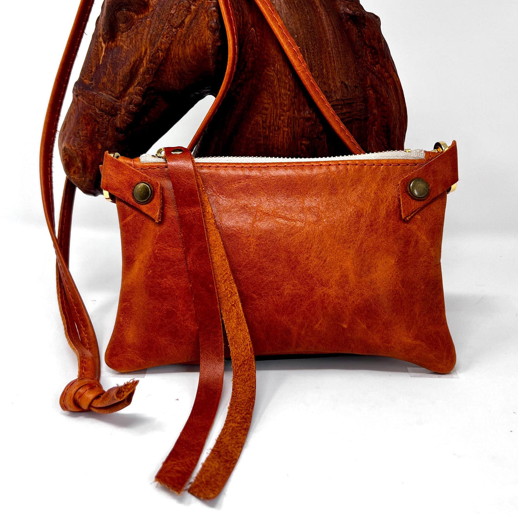 Handmade Small Leather Shoulder Bag Crossbody Purse For Women - Cognac Orange Brown Rust