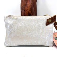 Small Leather Wristlet Handbag - Hand Painted With Pear Ivory Leather & Metallic Pearl Paint With Subtle Leather Print One Of A Kind