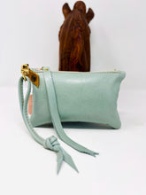 Handmade Small Leather Wristlet Handbag For Women - Pastel Mint Green Genuine Leather