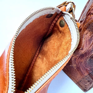 Handmade Small Leather Wristlet Handbag For Women -Cognac, Burnt Orange Genuine Leather