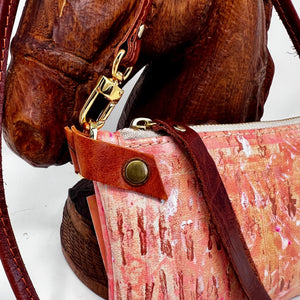 Handmade Hand Painted - Small Leather Shoulder Bag Crossbody Purse For Women - Ivory Leather with Peach, Fuchsia and Saddle Brown Paint