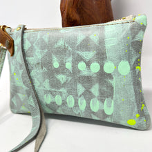 Small Leather Wristlet Handbag - Hand Painted With Mint Leather, Mint Paint & Neon Lime Paint-  One Of A Kind READY TO SHIP