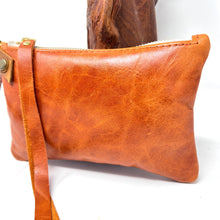 Handmade Small Leather Wristlet Handbag For Women -Cognac, Burnt Orange Genuine Leather