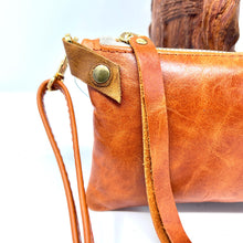 Handmade Small Leather Wristlet Handbag For Women -Cognac, Burnt Orange Genuine Leather