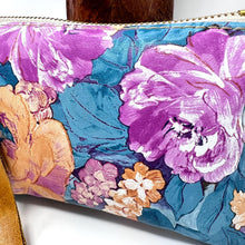 Handmade Small Leather Wristlet Handbag For Women - Genuine Leather Floral Pattern With Turquoise, Magenta & Peach colors