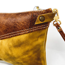 Leather Crossbody Purse  For Women - Yellow Brown With Rich Orange Brown Top