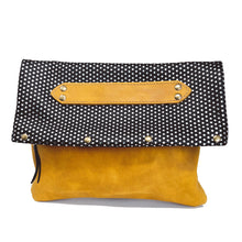 Black and Yellow Leather Polka Dot Foldover Crossbody & Clutch Bag For Women - READY TO SHIP