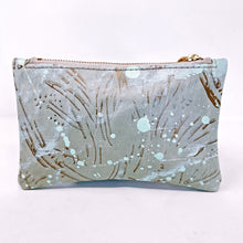 Small Leather Wristlet Handbag - Hand Painted With Mint and Metallic Bronze