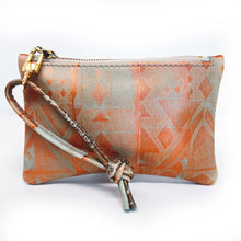 Small Leather Wristlet Handbag - Mint Leather Hand Painted With Metallic Copper