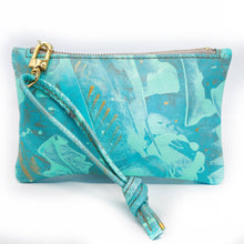 Small Leather Wristlet Handbag - Hand Painted Mint Leather