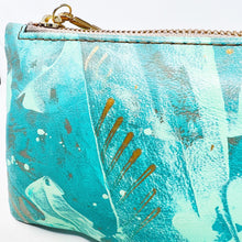 Small Leather Wristlet Handbag - Hand Painted Mint Leather