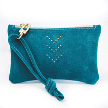 Small Leather Wristlet Handbag - Turquoise Suede Leather