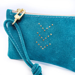 Small Leather Wristlet Handbag - Turquoise Suede Leather