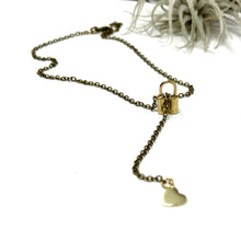 18" Brass Heart And Lock Charm Necklace