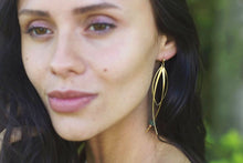 Brass Earring - Long Slender - Copper Beads and Aventurine Stones