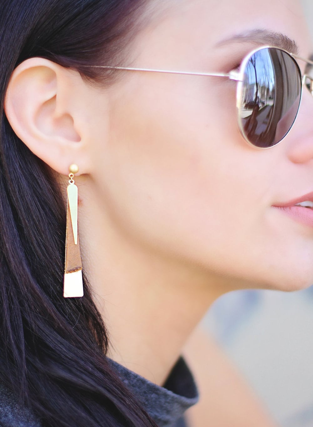 Leather Earrings - Brass Earrings - Minimalist Earrings - Dangle Earrings - Nickel Free Earrings - Boho Chic Earrings - Post Earrings