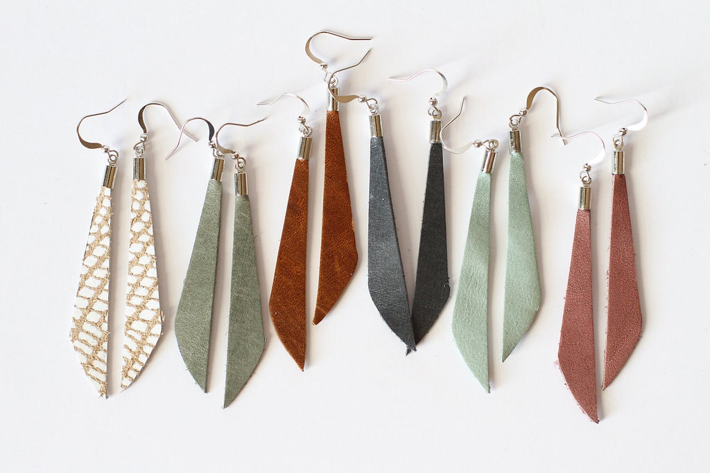 Leather Dangle Earrings Minimalist Boho Style Lightweight And Nickel Free Available in Over 40 colors