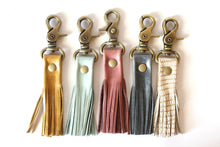Leather Tassel Keychain, Key Fob or Purse Charm For Women With Antique Brass Clip.