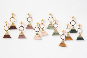 Short Leather and Brass Dangle Earrings - Mountain Inspired
