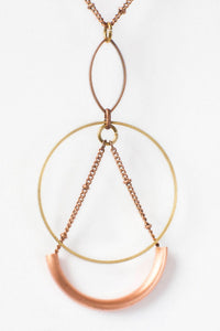 Copper Necklace - Geometric Necklace - Circle Necklace - Gifts For Girlfriend - Pendant Necklace - Long Necklace - Copper Jewelry - Drop
