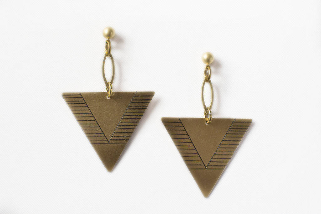 Triangle Dangle Earrings Brass Triangle Earrings Dangle