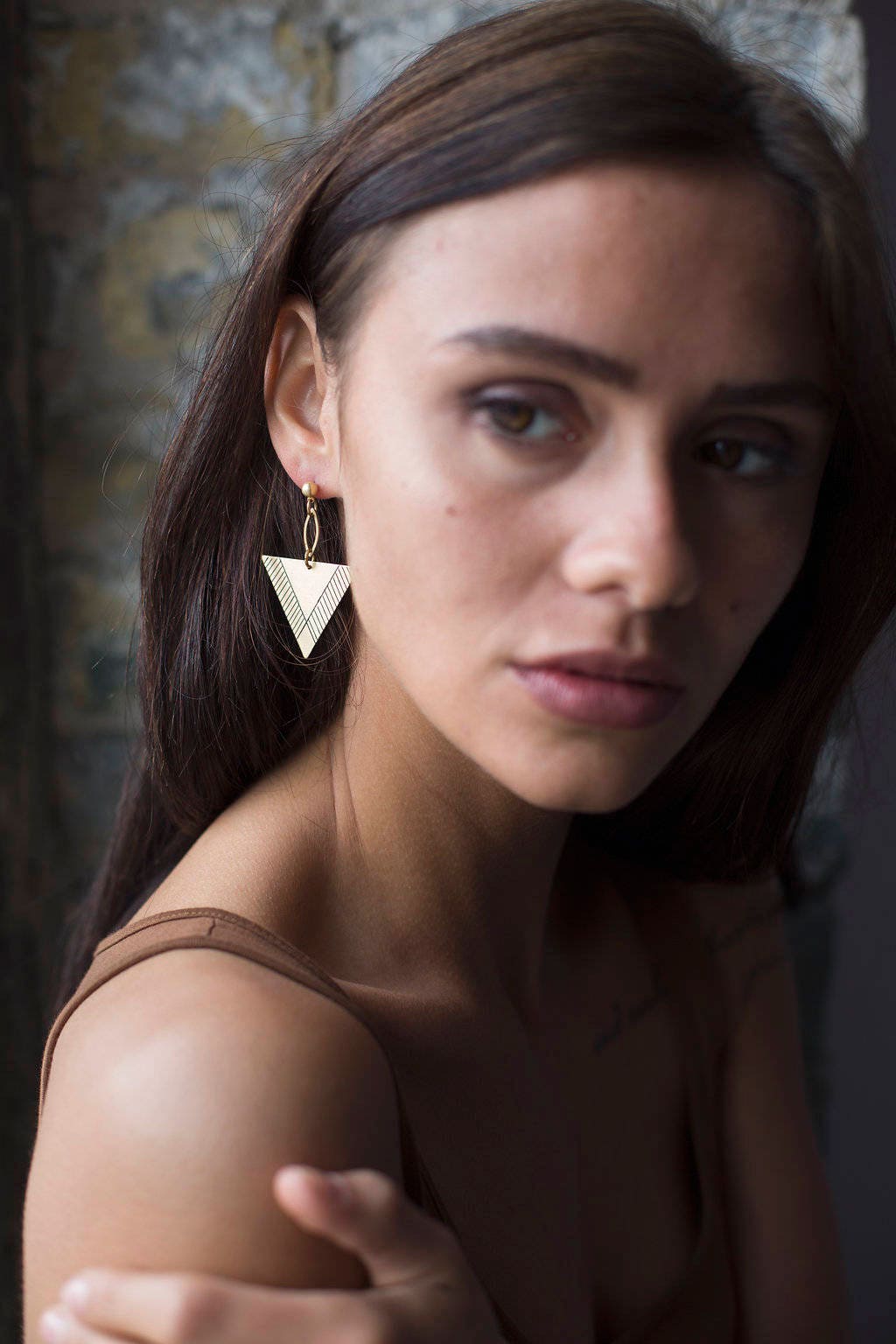 Triangle Earring - Brass Earring - Dangle Earrings - Drop Earring - Geometric Earrings - Earrings For Women - Minimal Earring - Nickel Free