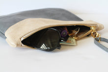 Large Leather Wristlet  Handbag For Women - Two Tone Colors with Suede Leather Option