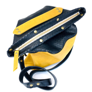 Black and Yellow Leather Foldover Crossbody Bag For Women - READY TO SHIP