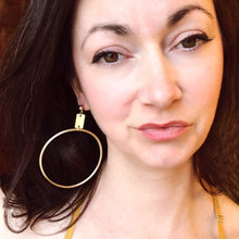 Modern Big Hoop Earrings - Bright Brushed Brass Finish - Nickel Free - Ready To Ship