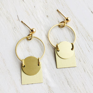 Short Geometric Minimal Brass Earrings - Nickel Free - Ready To Ship
