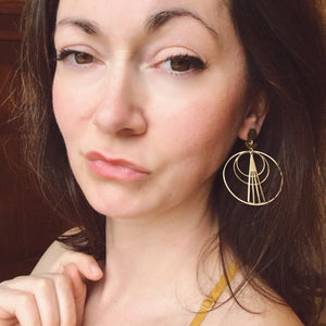 Geometric Brass Circle Earrings - Nickel Free - Ready To Ship