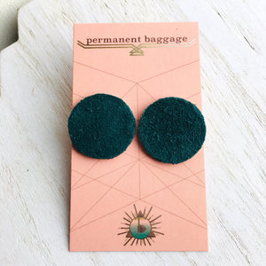 Large Circle Post Earring - Leather And Brushed Brass - Modern and Edgy With a Hint of Boho Style - Available in 40 Colors