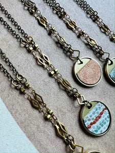 Small Brass and Leather Disk Pendant Necklace