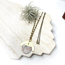 Large Brass and Leather Disk With Arch Pendant Necklace