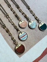 Small Brass and Leather Disk Pendant Necklace