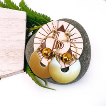Large Modern Brass Disk Earrings With Hematite Gemstone