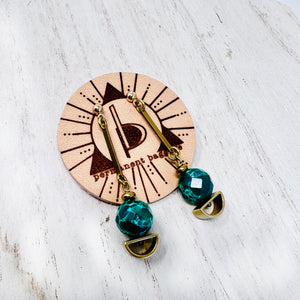 Geometric Brass Dangle Earring With Rich Marbled Green Jasper Stone