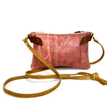 Small Leather Shoulder Bag Crossbody Purse For Women - Hand Painted in Colors of Blush Pink and Saddle Brown - One Of A Kind