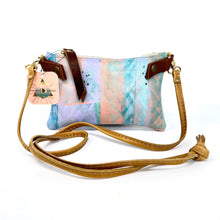 Small Leather Shoulder Bag Crossbody Purse For Women - Hand Painted in Colors of Peach Turquoise & Lilac - One Of A Kind
