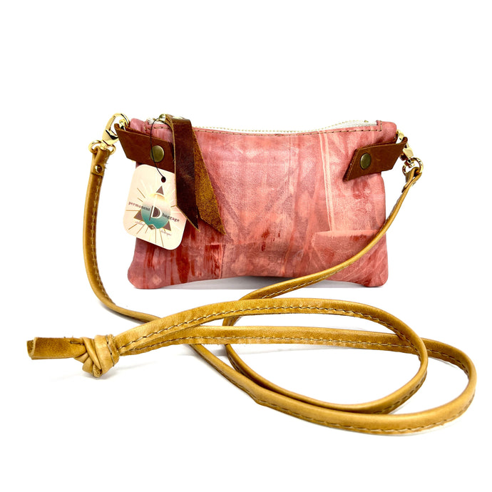 Small Leather Shoulder Bag Crossbody Purse For Women - Hand Painted in Colors of Blush Pink and Saddle Brown - One Of A Kind