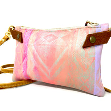 Small Leather Shoulder Bag Crossbody Purse For Women - Hand Painted in Colors of Peach Teal & Fuchsia - One Of A Kind