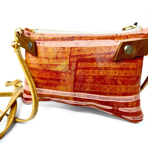 Small Leather Shoulder Bag Crossbody Purse For Women - Hand Painted in Colors of Saddle Brown & Peach - One Of A Kind