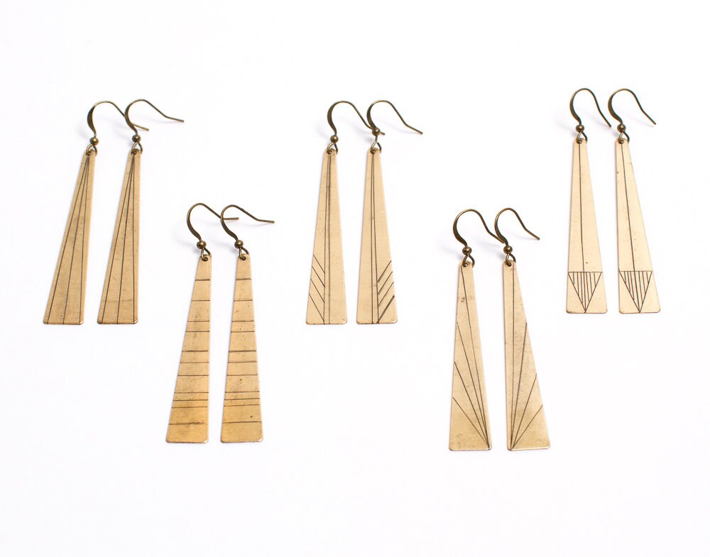Minimalist Earrings Brass Earring Light Weight Earring Triangle Earring Long Earring Dangle Earring Geometric Earrings Linear