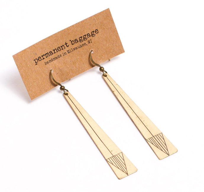 Minimalist Earrings - Brass Earring - Arrow Earring - Light Weight - Triangle Earring - Long Earring - Dangle Earring - Eveyday Earrings